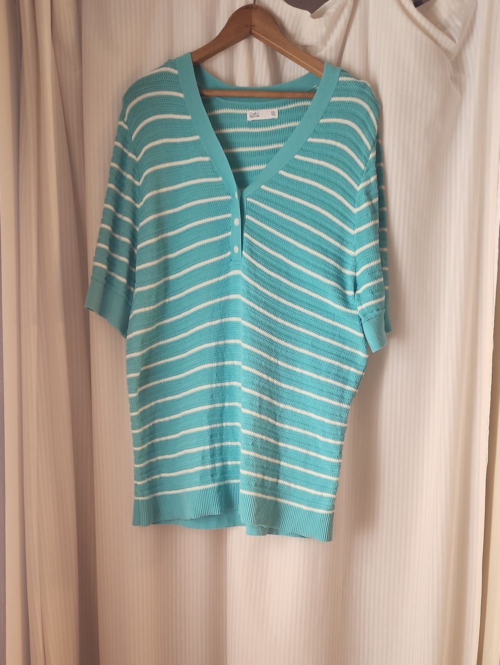 croft & barrow Turquoise and White Striped V-Neck Sweater